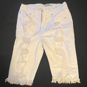 American Bazi White Distressed Jean Shorts
